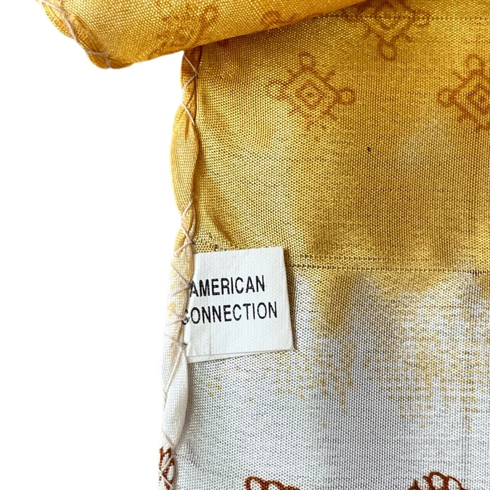 Vintage Yellow Patterned Silk Scarf Organic Scroll